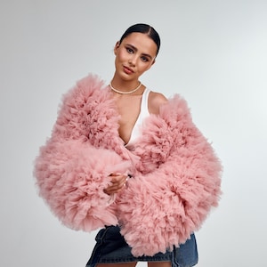 Ruffle crop jacket, Tulle jacket festival, Dramatic bridal cape, Fluffy bridal cape, Photoshoot coat, Maternity cape, Party jacket