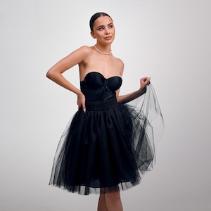 Short tulle skirt, Layered tulle skirt, Tutu skirt for women, Puffy skirt women, Gothic tulle skirt, Black tulle skirt women plus size