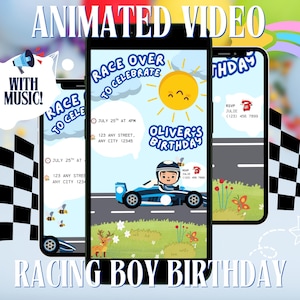 Animated Racing Car Birthday Invitation: Editable Canva Video (Digital Download)