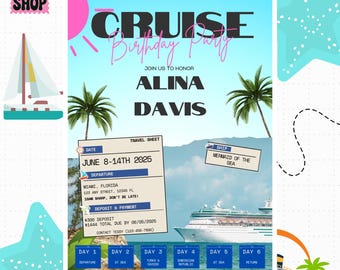 Cruise Birthday Party Invitation: Editable Canva Template (Digital Download)