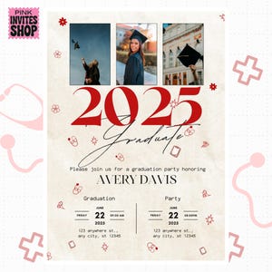 Nurse Graduation Party Invitation: 2025 Graduate, Editable Canva Template (Digital Download)