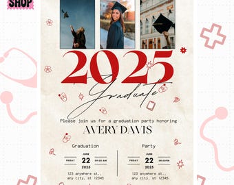 Nurse Graduation Invitation 2025, Editable Canva Template (Digital Download)
