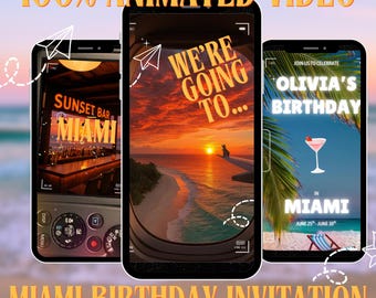 Miami Girls Trip Invite | Animated Video Reveal Invitation | Birthday or Bachelorette Getaway (Digital Download)
