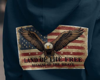 Patriotic Bald Eagle Hoodie Vintage American Flag Land of the Free Veteran Gift