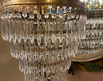Vintage Hollywood Regency Crystal Chandelier, 5-Tier wedding cake Brass Display (No Mount/Lights)