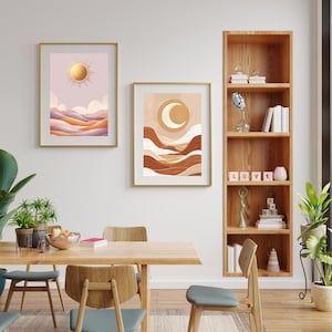 Boho Sun and Moon Print Set: Minimalist Desert Wall Art (Digital Download)