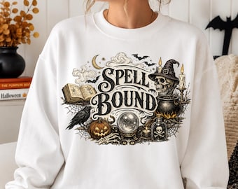 Spell Bound witchy illustration Sweatshirt | Halloween magic broom cauldron