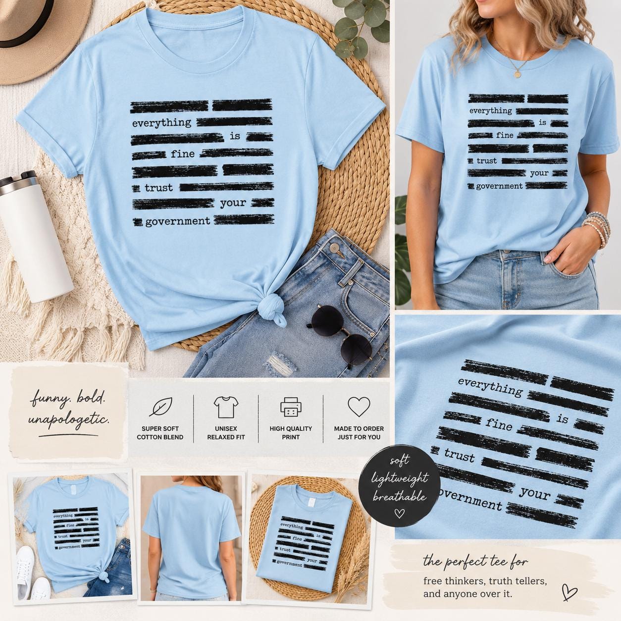 Funny Redacted Shirt, Dark Humor Meme Tee, Sarcastic Government Shirt ...