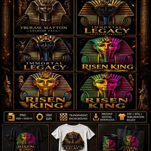 Cyberpunk King Tut PNG Bundle | Egyptian Pharaoh Gold Mask DTF Sublimation Design | Digital Download
