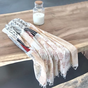 Extra large cotton/linen voile hand block printed SCARF - shawl or pareo - 200 cm x 100 cm