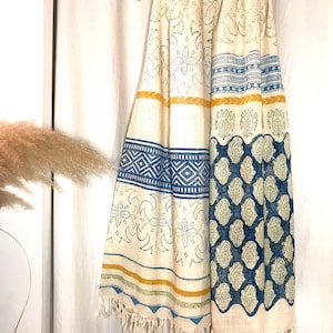 特大サイズのコットン/リネンボイルハンドブロックプリントスカーフ - 完璧なボヘミアンシック - ショールまたはパレオ