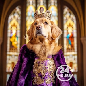 Custom Royal Pet Portrait funny Dog Cat Renaissance Oil Painting Style Personalized Pet Canvas Art Gift for Pet Lovers Pet Memorial Present
