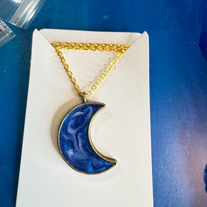 Crescent Moon Resin Necklace: Celestial Handmade Pendant