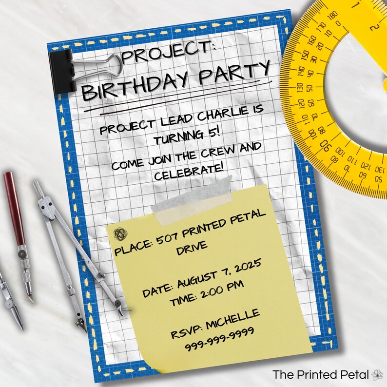 Custom Construction Birthday Invitation | Printable PDF | Blueprint ...