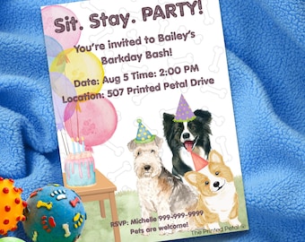 Custom Dog Birthday Invitation | Sit Stay Party | Puppy Party Invite for Your Pet | Personalized Digital File by The Printed Petal