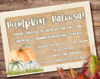 Pumpkin Palooza Birthday Invitation | Fall Farm Party Invite | Rustic Autumn Pumpkin Patch Theme | Printable Digital Download