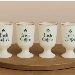 Vintage Irish Coffee Mugs with Shamrock & Gold Rim - 1960s-1980s Barware