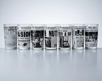 Vintage Glasses - Historic Vancouver Sun Front Page Glass – Commemorative Keepsake – Choose Year