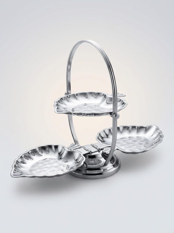 Mid‑Century Chrome Appetizer Stand - Vintage Folding Hors d’Oeuvre Server - Hong Kong