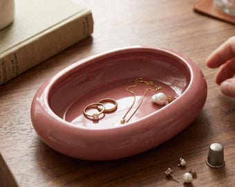 Mid‑Century Mauve Glazed Catchall Dish -  Ceramic Ashtray -  Retro MCM Tabletop Decor