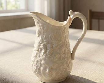 Belleek Fine Porcelain Creamer -  (Circa 1955–1965); Made in Ireland Bacchus Mask & Grape Pattern