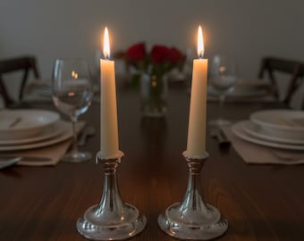 Vintage English Silver Plate Candleholders Pair -  Classic Table Décor