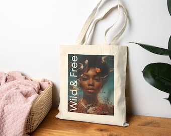 Wild & Free portrait tote bag | canvas art tote