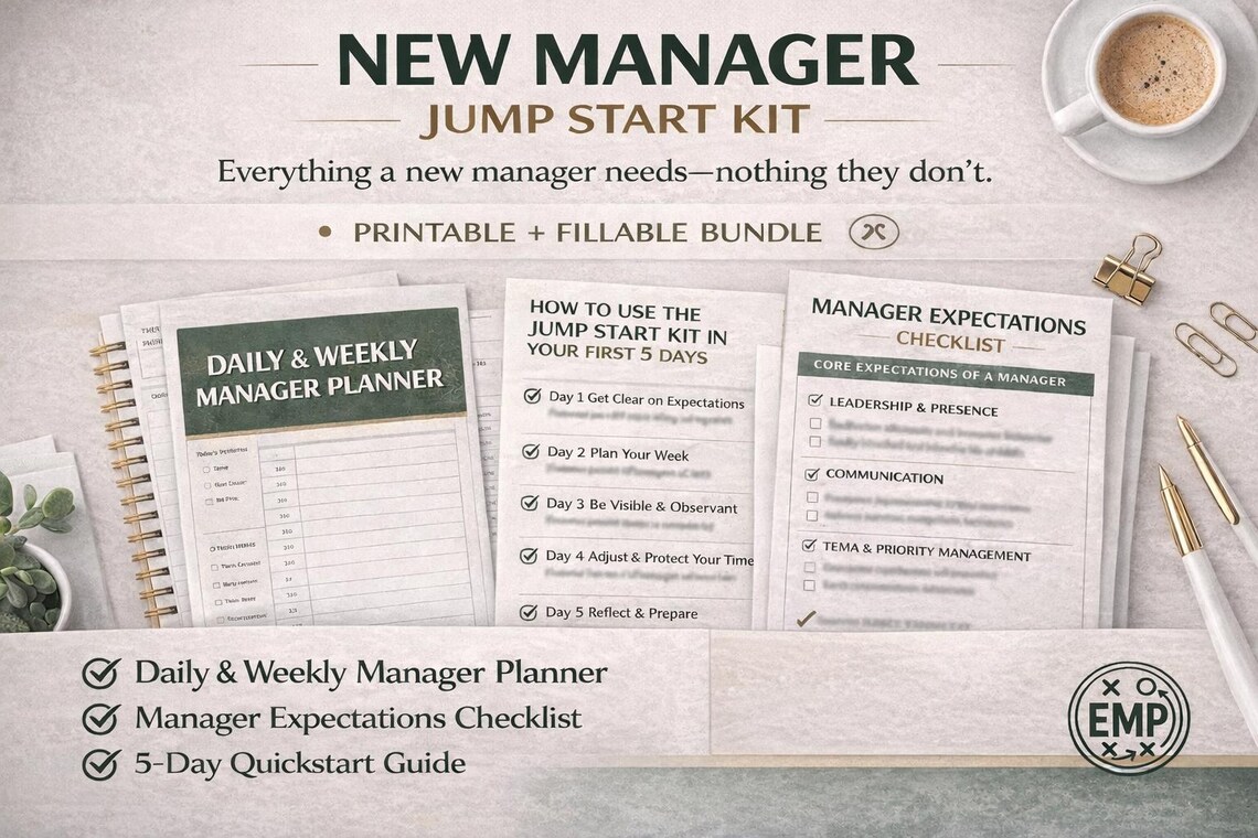 New Manager Jump Start Kit | Printable Planner & Expectations Checklist ...