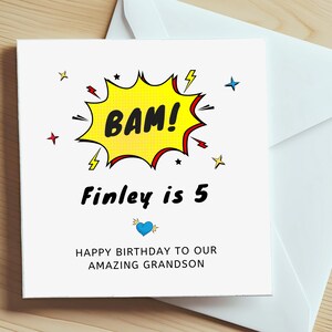 Birthday Card for A Boy or A Girl, For Children Kids Boys Girls, Comic Superhero Theme Birthday Card, Grandson Nephew Godson Niece Son, Bam!