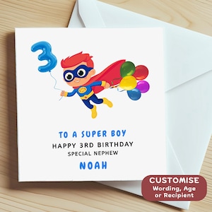 Handmade Personalised Superhero Birthday Card | Child's Hero Themed Card | Cards for Boys, Son, Grandson, Nephew, Godson | Super hero Card