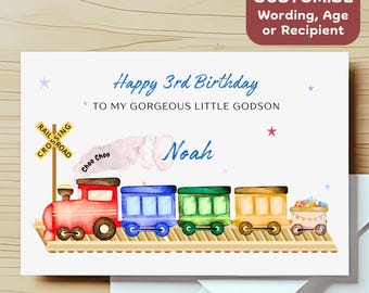 Personalised Choo Choo Train Birthday Card for Boys Kids Children, Card for Son, for Grandson Nephew Godson Niece, Any Age, 2nd 3rd 4th 5th