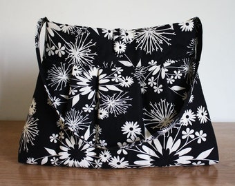 Black and Cream Floral Pleated Purse, Ready to Ship