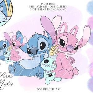 Stitch and Angel Clip Art & Backgrounds | 8 PNG Files | Transparent Backgrounds | 300 DPI | Instant Download
