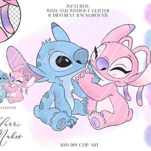 Stitch and Angel Clip Art & Backgrounds | 8 PNG Files | Transparent Backgrounds | 300 DPI | Instant Download