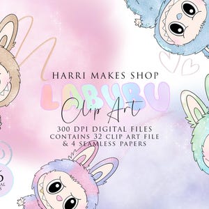 Labubu Clipart PNG files and Seamless Paper