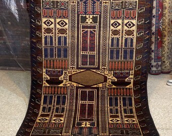 Vintage afghanischer Wollteppich | Handgeknüpfter Zerkhaki Tribal Teppich | Handgewebter Orient-Teppich (223 × 121 cm)