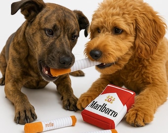 dogs eating cigarettes Plush Puff Stick Dog Toy Set – Interactive Squeaky Chew Toys for Small,  Medium & Large Breeds