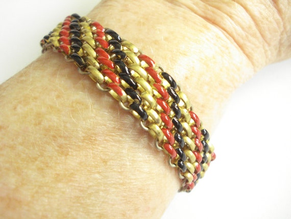 Jakob Bengel Bracelet Red and Black Gold Tone Meta