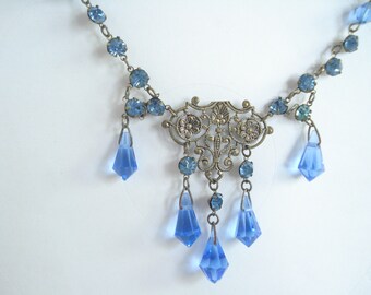 Art Deco Necklace Czech Blue Glass 1930's