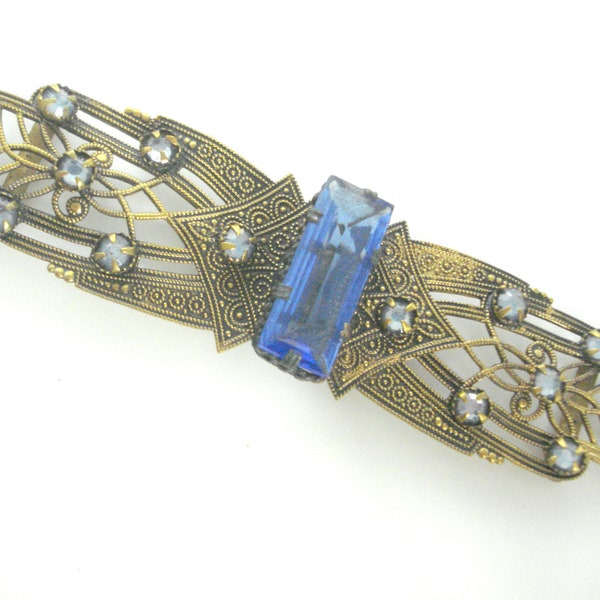 Art Deco Buckle CzechPale and Dark Blue Rhinestones 1920's 1930's