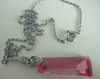 Art Deco Necklace Pink Glass and Marcasites 1930's 40's A/F