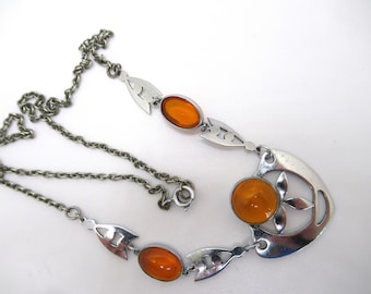 Art Deco Necklace Orange Glass and Chrome 1930's