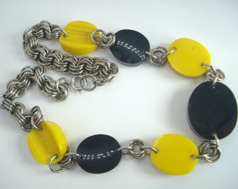 Art Deco Necklace Jakob Bengel Yellow and Black and Chrome 1930's