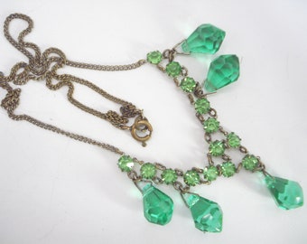 Art Deco Necklace Czech Green Glass 1930's