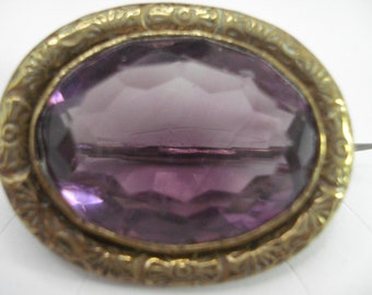 A Small Victorian Brooch Amethyst Glass Rolled  Gold or GF