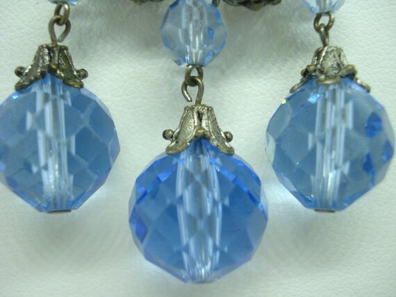 Art Deco Necklace Blue Glass Beads and Rhinestone… - image 4