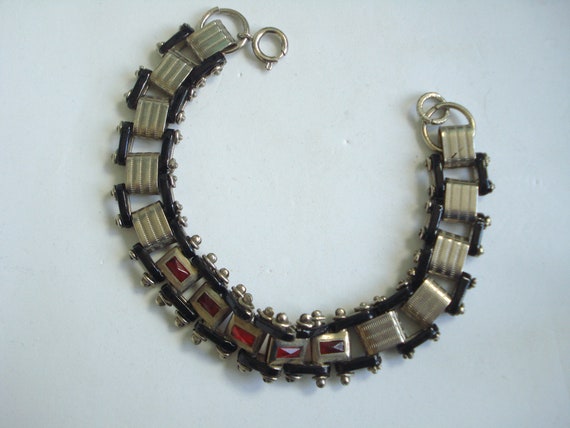 Art Deco Bracelet 30's Jakob Bengel Chrome, Black