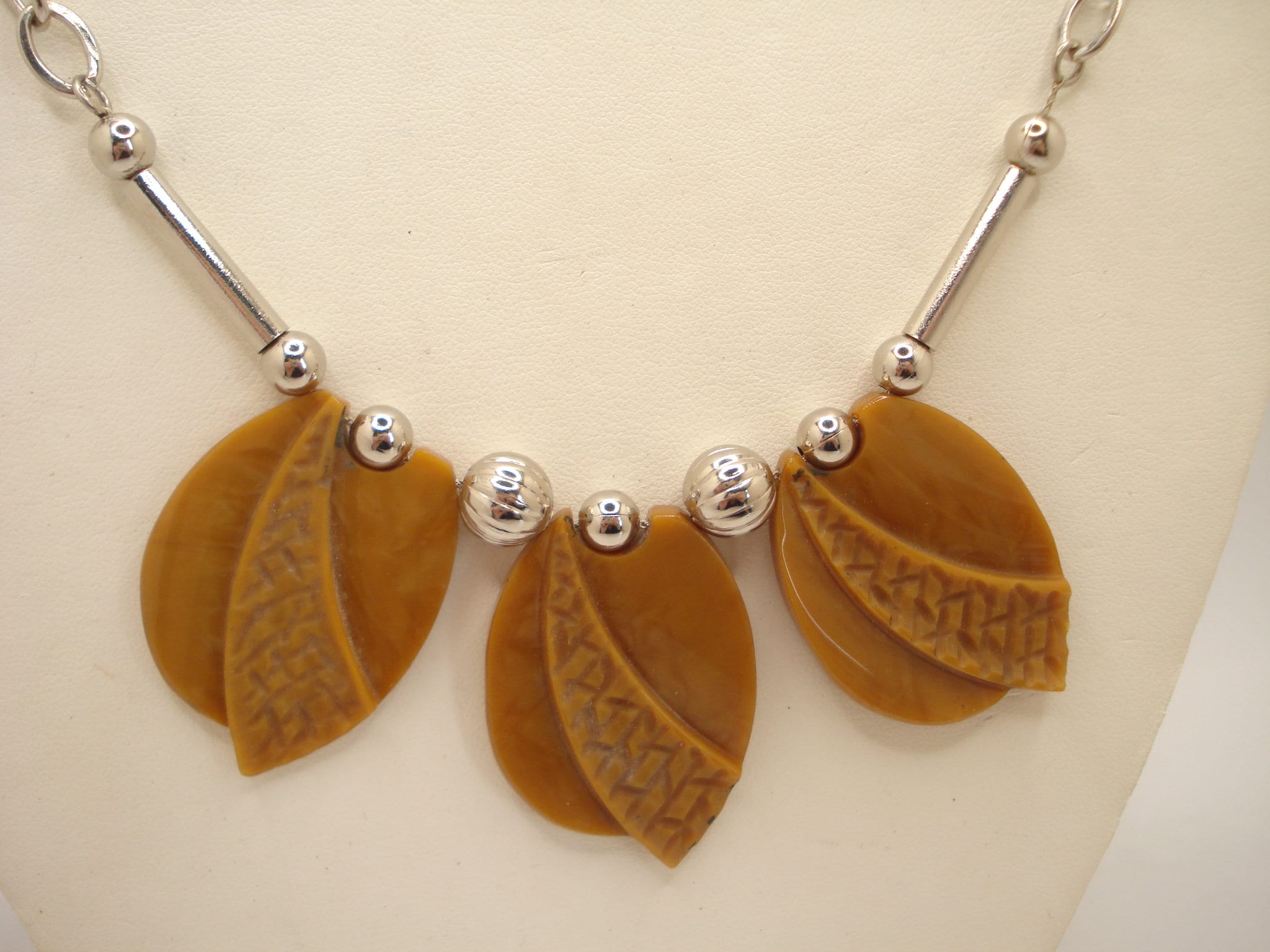 Collier Vintage Art Déco Jakob Bengel - Chrome Et Galalithe, Années 1920/1930