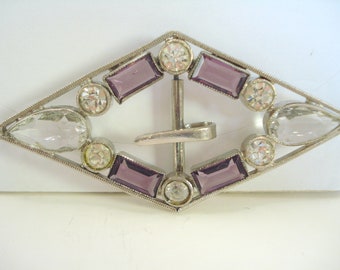 Art Deco Buckle Clear and Amethyst Glass 1930's