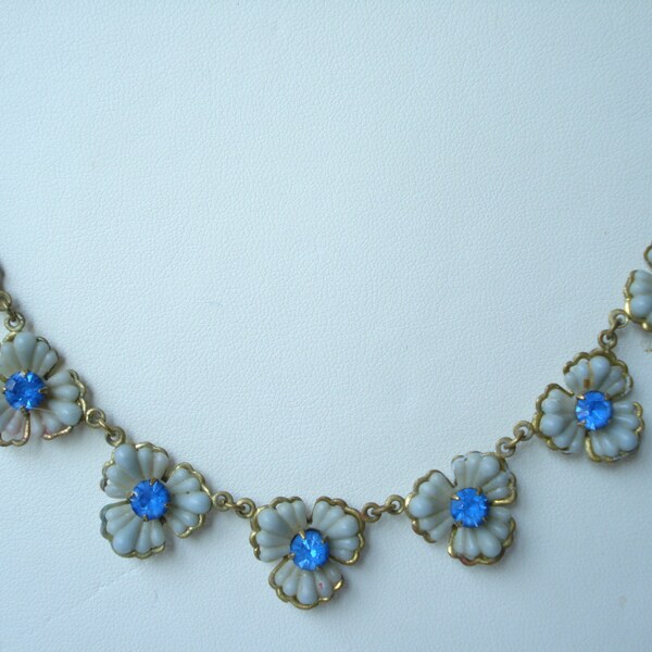 Collar de Art Deco cristal azul diamantes de imitación de 1920 1930